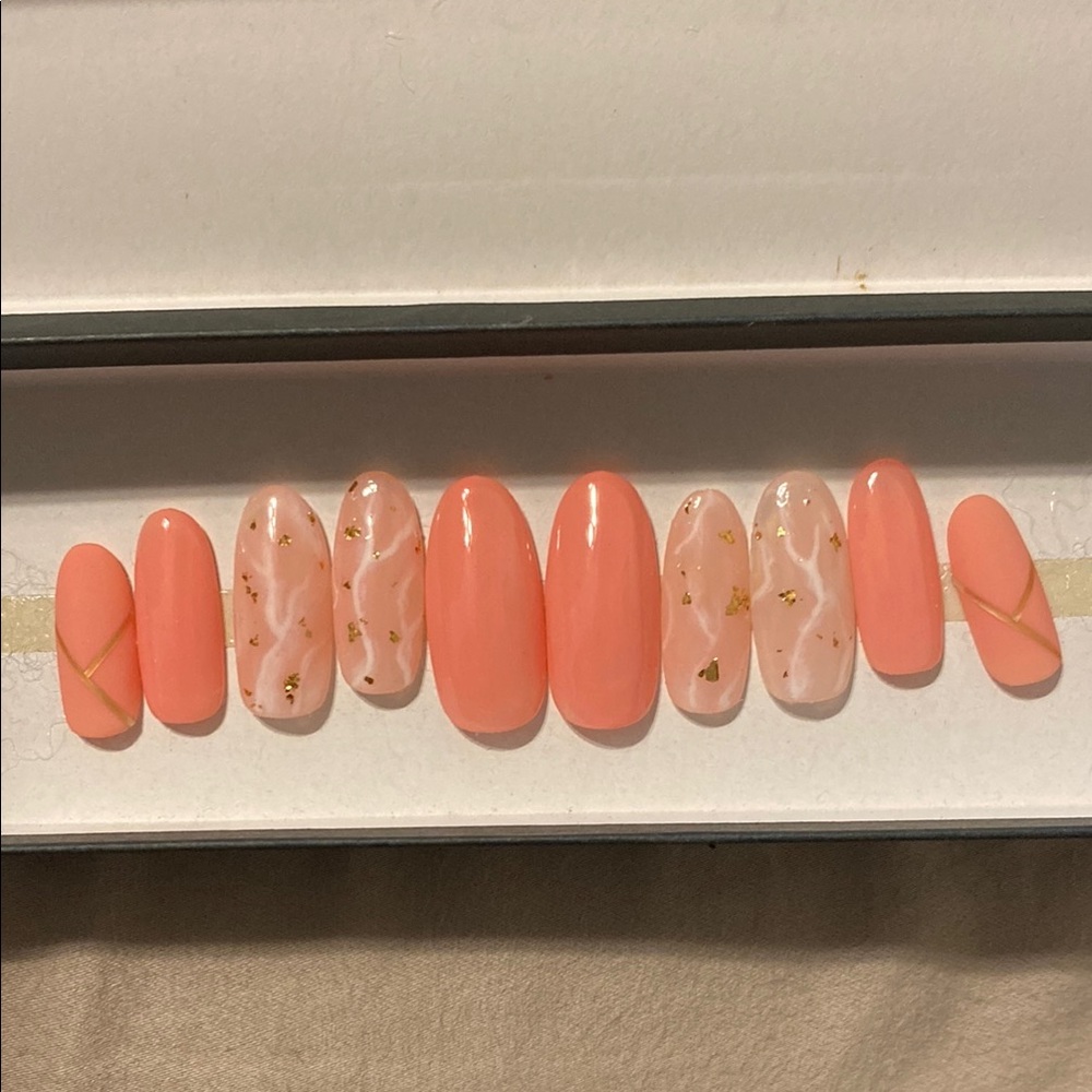 Peach and Gold Press-On Nails